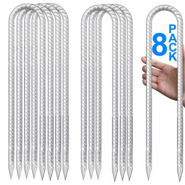 Imagem de Estacas de vento para trampolins pacote com 4 30,5 cm, estacas de vergalhão em forma de U resistentes, estacas de vento de aço galvanizado de segurança para barracas de acampamento, gols de futebol,