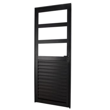 Imagem de Porta de Giro em Alumínio Preto Mista 3 Vidros 210x80x4 cm Direita Nob