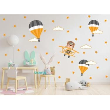 Imagem de Adesivo De Parede Balão Urso Aviador Nuvem Estrela Capacete - SENHORIT