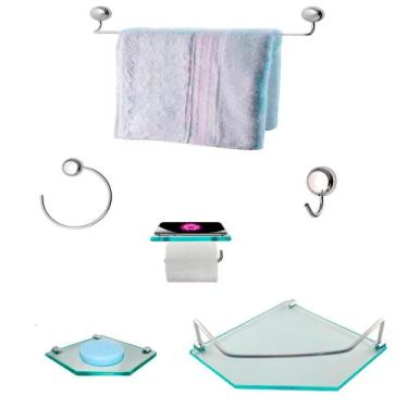 Imagem de Kit Para Banheiro Topázio Luxo Vidro Sextavado Incolor - VSA
