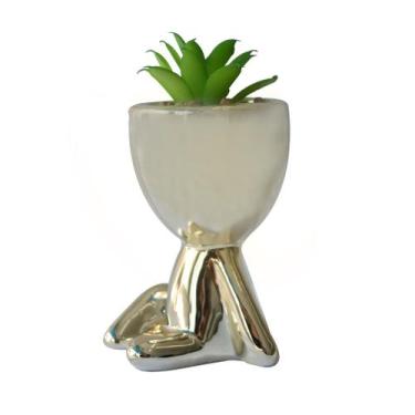 Imagem de Vaso Decorativo Com Suculenta Artificial 7x9x11.5cm - MEGAGIFT, Dourad