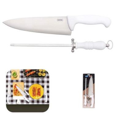 Imagem de Jogo De Faca Chaira 2 Pçs Inox Churrasco Cortar Carnes Premium - 3949 