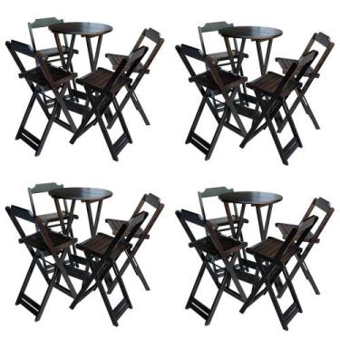 Imagem de Kit 4 Jogos de Mesa Bistrô de Madeira com 4 Cadeiras Dobravel Ideal pa
