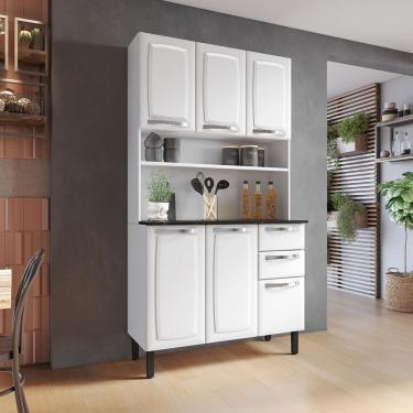 Imagem de Kit De Cozinha Compacta Branco Em Aço 6 Portas 2 Gavetas Pratika