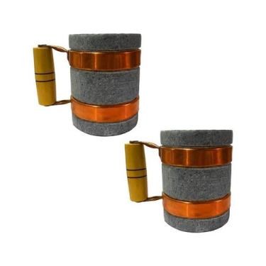 Imagem de Kit 2 Canecas Alça de Cobre Pedra Sabão Chopp Cerveja 350ml - Industri