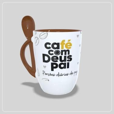 Imagem de Caneca  Café com Deus Pai com Colher Interior e Alça Colorida - Jlssub