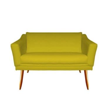 Imagem de Namoradeira Decorativa Agatha Couro Amarelo 2 Lugares Pés Madeira Ms D