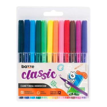 Imagem de Kit 12 Canetas Hidrocor Ponta Fina Classic Bazze Lavável - LARANJA E M