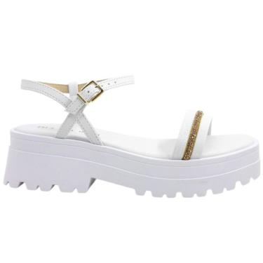 Imagem de Sandália Feminina Casual Dia a Dia Passeio Trabalho Flat Tratorada com Strass Conforto Ramarim 2444203