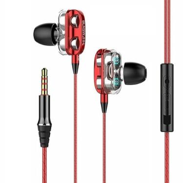Imagem de SPRINT4DEALS Fones de ouvido com fio com microfone, qualidade de som estéreo, cancelamento de ruído, fones de ouvido para corrida/culinária/academia/esportes (A4- vermelho)