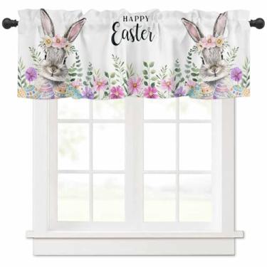 Imagem de Cortina de Páscoa para Cozinha, Ovos de Páscoa, Coelhos, Folhas de Eucalipto, Flores Pequenas, Janelas Pequenas, Bolso de Haste, Cortinas de Tratamentos de Privacidade para Sala de Estar, Casa de