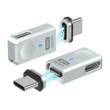 Imagem de SHEEAST Adaptador magnético USB C 240W, pacote com 2, porta lateral 24 pinos USB tipo C conector magnético reto com USB4 40Gbps 8K 60Hz para Steam Deck, Thunderbolt 3/4, MacBook Pro/Air e mais