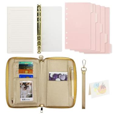 Imagem de Buqoo Agenda A6 Budget Binder Cash Envelopes de couro PU com zíper 6 anéis, organizador de carteira para dinheiro, 1 agenda com 45 folhas de papel pautado e a6 divisórias foscas transparentes, alça de
