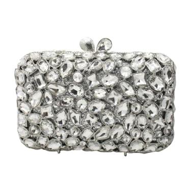 Imagem de RomanticDesign Bolsa de mão feminina com strass brilhante para noite com cristal e cristal, Prata