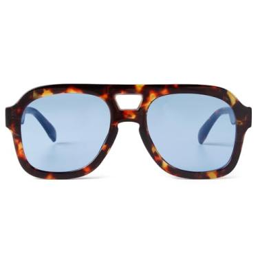 Imagem de SORVINO Óculos de sol retrô quadrado aviador para mulheres e homens, armação elegante, azul, laranja, matizado, óculos de sol vintage, Armação leopardo/lente azul, Medium