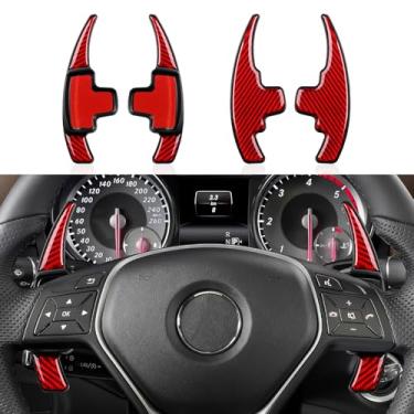 Imagem de 2 peças de extensões de câmbio de volante acabamento de fibra de carbono adesivo decalque compatível com Mercedes Benz A B C E M SL classe GLA GLK SLK CLA CLS acessórios (vermelho)