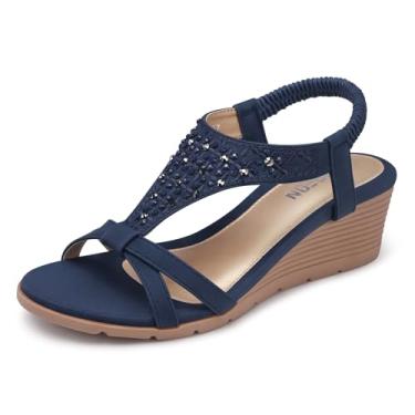 Imagem de TEMOFON Sandálias femininas com cunha baixa: sandálias de praia de plataforma confortáveis e casuais de verão, 26-azul-escuro, 37
