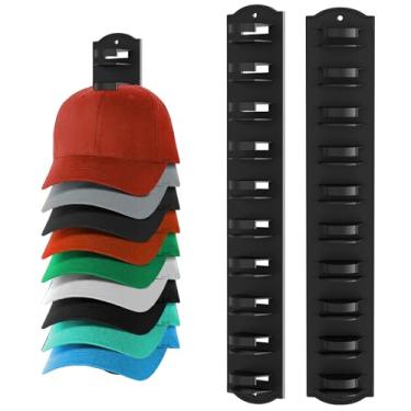 Imagem de MSKEI Suporte para chapéus de beisebol na parede, organizador de armazenamento de chapéus adesivos, expositor de ganchos de boné de bola, suporte vertical para porta e armário, comporta até 20