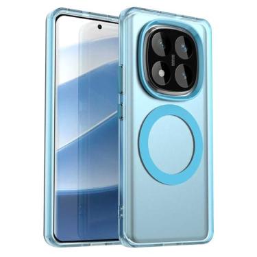 Imagem de Pzwoxukhov Capa compatível com Redmi Note 14 Pro 5G, suporta carregamento sem fio, capa magnética à prova de choque, compatível com Xiaomi Poco X7 5G capa azul