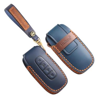 Imagem de HIBEYO Capa personalizável compatível com Nissan Rogue 2025 2024 2023 Pathfinder X-Trail Ariya 8ª geração novos acessórios Teana chaveiros personalizados de couro genuíno - 4 botões B tipo azul