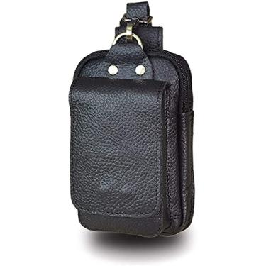 Imagem de Le'aokuu Bolsa para pendurar cinto de cintura de couro genuíno unissex masculino feminino 1609, Preto, 6.7x2.4x4 inches