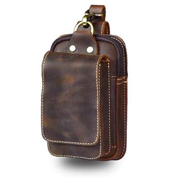 Imagem de Le'aokuu Bolsa para pendurar cinto de cintura de couro genuíno unissex masculino feminino 1609, Marrom escuro 1, 17cm×6cm×10cm