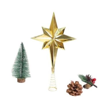 Imagem de Topo de Árvore de Natal Dourado com Glitter - Estrela de Ferro para De