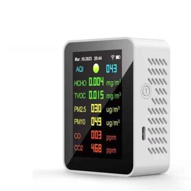 Imagem de Vislone Medidor portátil de qualidade do ar Wi-Fi 7 em 1 PM2.5 PM10 óxido carbônico CO2 TVOC HCHO AQI Tester tela colorida TFT Detector de dióxido de carbono com função de exibição de hora e data