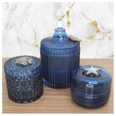 Imagem de Kit Banheiro Porta Algodão Cotonete E Joias Vidro Com Detalhe De Metal