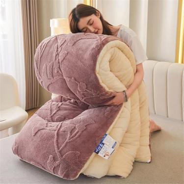 Imagem de Edredão De Veludo De Cordeiro Super Macio, Colcha De Lã De Cordeiro Fofa Dupla Face Espessada Quente De Inverno, Edredons Grossos De Cama Com Calor Respirável Leve, Para Roupa De Cama(Bean paste color