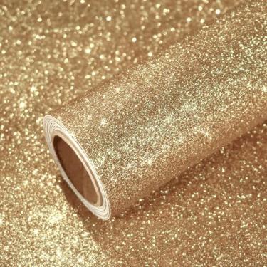 Imagem de VEELIKE Papel de parede de glitter dourado champanhe 39 cm x 39 cm papel de parede de glitter brilhante papel de contato autoadesivo removível com glitter rolo de papel de parede para decoração de quarto armários de parede