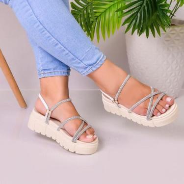 Imagem de Papete Feminina Sandália Com Strass Tiras De Brilho Confortavel - Eleg