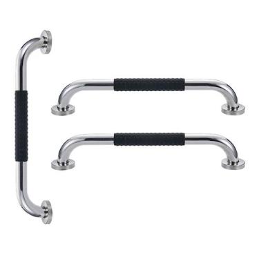 Imagem de Barra de Apoio 60cm Inox Suporte Antiderrapante Banheiro Box Kit 3 uni