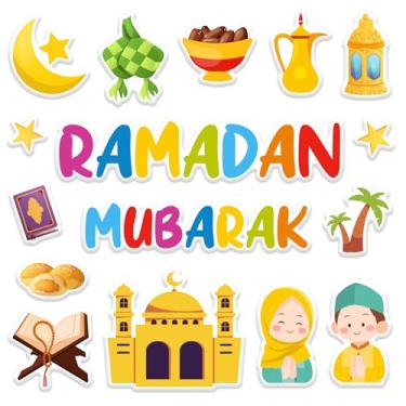 Imagem de Whaline 30 peças adesivos de gel espesso Ramadã Eid Mubarak Mesquita Lua Estrela Reutilizáveis Decalques de Janela para Casa Escola Escritório Muçulmano Al Fitr Artigos de festa, 2 folhas