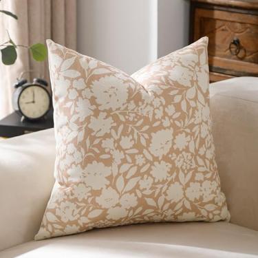 Imagem de VAKADO Capa de almofada neutra de casa de fazenda com estampa em bloco, 45,7 x 45,7 cm, conjunto de 1 vintage, decorativa, floral, bonita, branca, decoração de casa macia para quarto, sofá, poltrona,