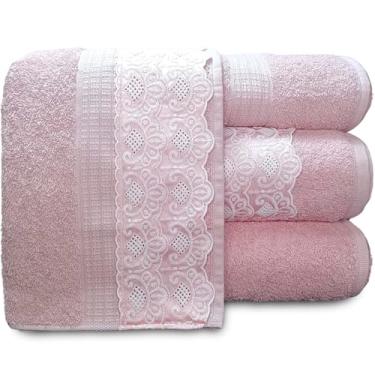 Imagem de Jogo de Banho Gigante Buettner Dakota Renda 4 Peças 100% Algodão Presente Toalha Banhão Macia Grossa (Rosa Rosé)