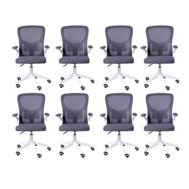 Imagem de Kit 08 Cadeiras Escritório Rodizio Office Bytes Cinza - Brazecomm