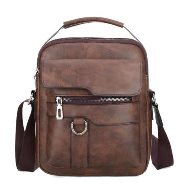 Imagem de WSLCN Bolsa tiracolo masculina de couro sintético pequena bolsa de ombro para viagens e negócios, Marrom, Medium