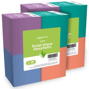Imagem de Lenço facial Amazon Basics com loção de 2 camadas (300 unidades x 8)
