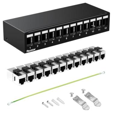 Imagem de PBAEGAV Patch Panel 12 portas com 12 peças Cat6A Keystone Jack 【Certificação CE】 Blindado sem ferrugem e durável (1U 12 portas Cat6A Keystone Jack blindado)