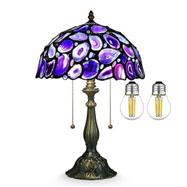 Imagem de Nizrsky Abajur Estilo Tiffany, Abajur De Vidro Colorido Com Fatias De Ágata 12X12X19 Polegadas Abajur Tiffany Mesa De Cabeceira Mesa De Cabeceira Luz De Leitura Decoração Quarto Sala De Estar Escrit