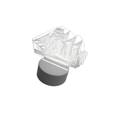 Imagem de Luminária Abajur Navio Barco Caravela Display Acrílico Led 3d Mesa Qua