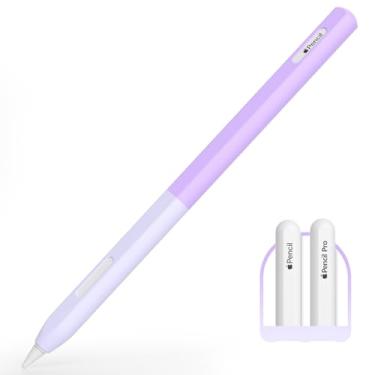Imagem de AZF Capa de cor gradiente para Apple Pencil Pro e Apple Pencil 2ª geração, capa de silicone dividida conforto perfeito, carregamento magnético e toque duplo (roxo lavanda)