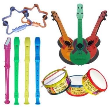Imagem de Kit 4 brinquedos kit musical flauta,pandeirinho estrela,tamborzinho,vi