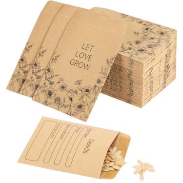 Imagem de Envelopes de sementes de 300 peças de pacotes de sementes de 8 x 6 cm com modelo de coleta de envelope pequeno pré-impresso para armazenamento de sementes de flores e vegetais