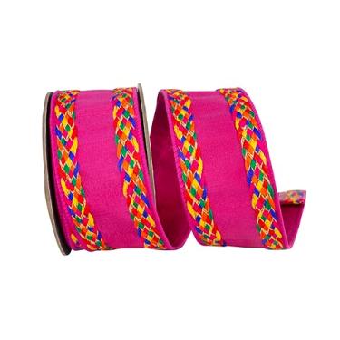 Imagem de Reliant Ribbon Fita trançada multicolorida festiva de luxo com fio, fúcsia