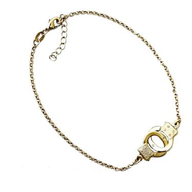 Imagem de TOE RINGS & THINGS Tornozeleira com pingente de algema preenchida em ouro 18 K | 25,4 cm de comprimento | Corrente de rolo com fecho de garra de lagosta | Design unissex, Large, Metal, não