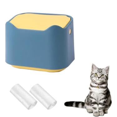 Imagem de Caixote do lixo para gatos Mini Bancada Caixote de lixo para gatos com tampa tipo prensa, lata de lixo para cocô de estimação, inclui 60 sacos de recarga (azul)