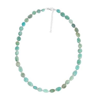 Imagem de AeraVida Colar divertido e casual com contas de amazonita verde e azul | Colar de pedras para mulheres | Colar de joias | Acessório de moda, Metal, Amazonita
