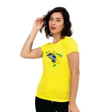Imagem de Camiseta Feminina Dry Fit Academia Brasil Amarela Techmalhas DFTFEMBRE